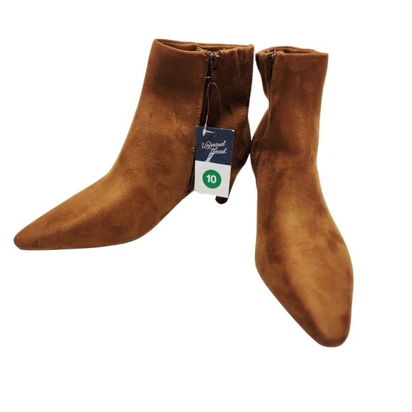 Womens Tan Faux Suede Pointed Toe Ankle Boots With Kitten Heel Size 10 - Picture 8 of 10